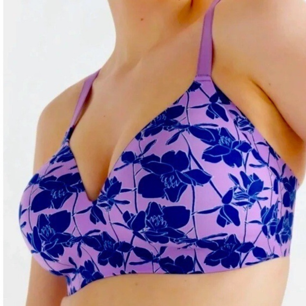 Knix WingWoman Contour Wireless T-Shirt Bra Violet Magnolia Floral. Size 5